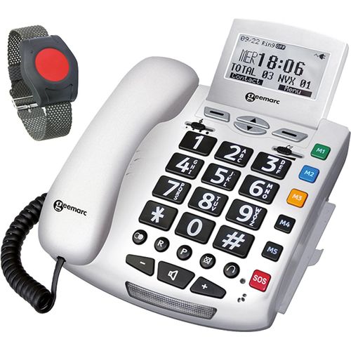 ELDAT Fon Alarm APF03: Hausnotruf, Telefon mit Notrufarmband; schnurgebundenes Festnetztelefon mit Notrufknopf und Notruf Armband
