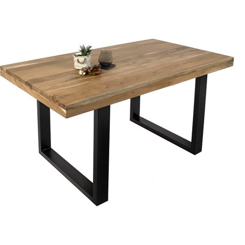 Esstisch Akazie Natur 180 x 90 cm massiv gerade Tischkanten U-Gestell schwarz RIO