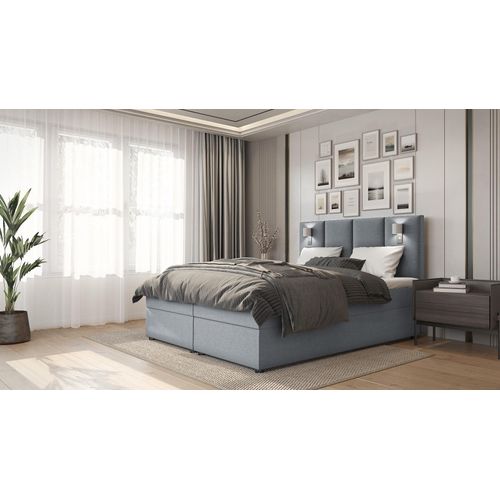SALES LEADER Boxspringbett LONDON 140x200 cm Polsterbett mit zwei Bettkästen, Komplett-Set mit Matratze und Topper (4cm), Grau, Bett Stoff INARI 91