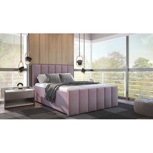 SALES LEADER Boxspringbett WARSAW 160x200 cm Polsterbett mit zwei Bettkästen, Komplett-Set mit Matratze und Topper (4cm), Rosa, Bett Stoff JASMINE 62