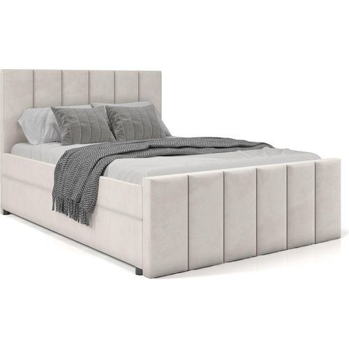 SALES LEADER Boxspringbett WARSAW 160x200 cm Polsterbett mit zwei Bettkästen, Komplett-Set mit Matratze und Topper (4cm), Beige, Bett Stoff JASMINE 21