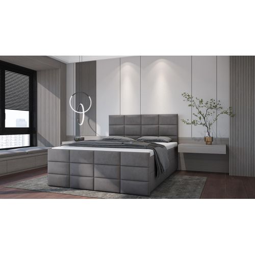SALES LEADER Boxspringbett ANKARA 140x200 cm Polsterbett mit zwei Bettkästen, Komplett-Set mit Matratze und Topper (4cm), Graphit, Bett Stoff JASMINE 96