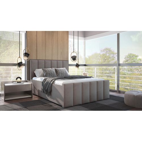 SALES LEADER Boxspringbett WARSAW 120x200 cm Polsterbett mit zwei Bettkästen, Komplett-Set mit Matratze und Topper (4cm), Dunkelbeige, Bett Stoff JASMINE 23