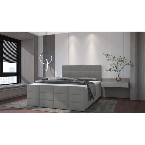 SALES LEADER Boxspringbett ANKARA 180x200 cm Polsterbett mit zwei Bettkästen, Komplett-Set mit Matratze und Topper (4cm), Dunkelbeige, Bett Stoff JASMINE 81