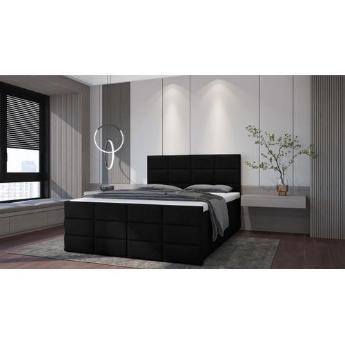 SALES LEADER Boxspringbett ANKARA 140x200 cm Polsterbett mit zwei Bettkästen, Komplett-Set mit Matratze und Topper (4cm), Schwarz, Bett Stoff JASMINE 100