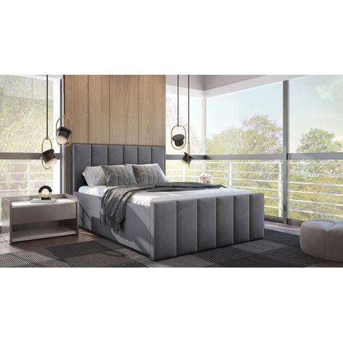 SALES LEADER Boxspringbett WARSAW 200x200 cm Polsterbett mit zwei Bettkästen, Komplett-Set mit Matratze und Topper (4cm), Grau, Bett Stoff JASMINE 90