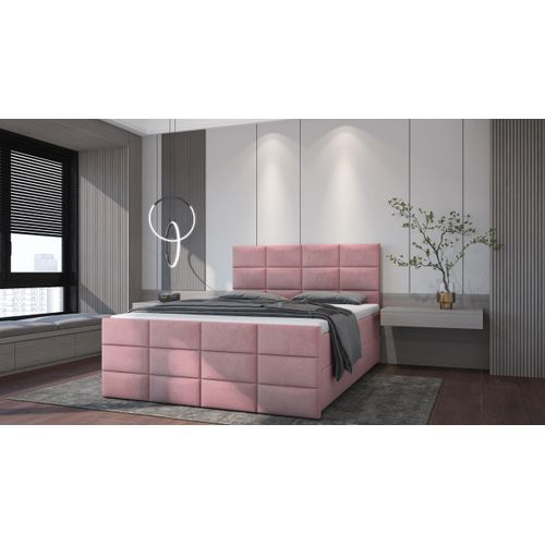 SALES LEADER Boxspringbett ANKARA 140x200 cm Polsterbett mit zwei Bettkästen, Komplett-Set mit Matratze und Topper (4cm), Rosa, Bett Stoff JASMINE 62