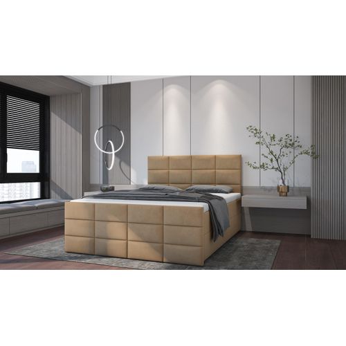 SALES LEADER Boxspringbett ANKARA 180x200 cm Polsterbett mit zwei Bettkästen, Komplett-Set mit Matratze und Topper (4cm), Capuchino, Bett Stoff ELEMENT 6