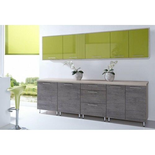 Küche 260cm COSTA MDF Olivgrün Hochglanz / Schokolade Matt OHNE Arbeitsplatte