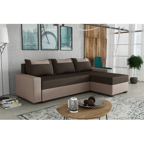 Ecksofa Schlafsofa Sofa HEDVIG Manila Hellbraun- Dunkelbraun Ottomane Rechts