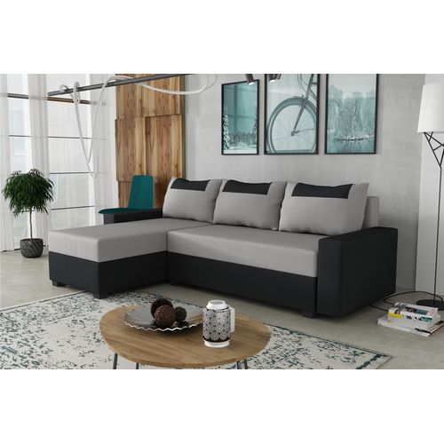Ecksofa Schlafsofa Sofa HEDVIG Manila Schwarz- Hellgrau Ottomane Links