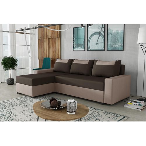 Ecksofa Schlafsofa Sofa HEDVIG Manila Hellbraun- Dunkelbraun Ottomane Links