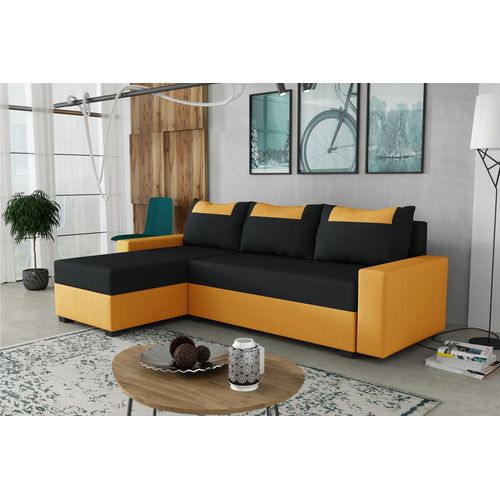 Ecksofa Schlafsofa Sofa HEDVIG Manila Goldgelb- Schwarz Ottomane Links
