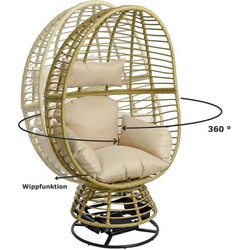 Polyrattan Loungesessel Schwingsessel Rattan Sessel Relaxsessel Stuhl Beige
