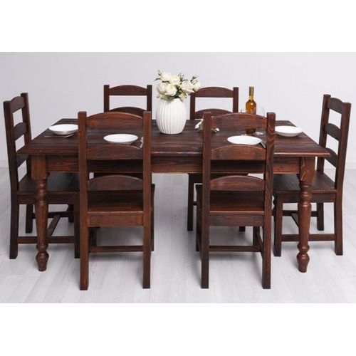 Casa Padrino Landhausstil Esszimmer Möbel Set Dunkelbraun - 1 Landhausstil Esstisch & 6 Landhausstil Esszimmerstühle - Massivholz Esszimmer Möbel - Landhausstil Esszimmer Möbel