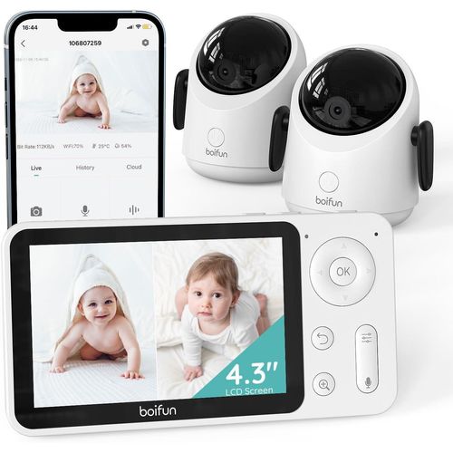 Boifun Babyphone mit 2 Kameras und App, Split-Screen-Ansicht, 4,3