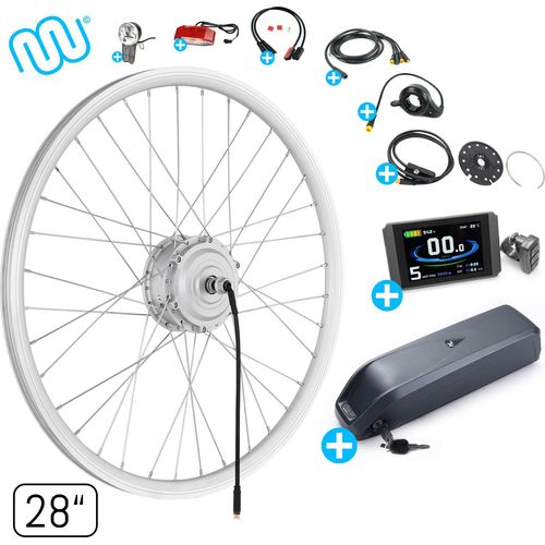 windmeile | Kompakter E-Bike Umbausatz, Hinterrad Motor, inklusive Akku, mit komplettem Zubehör, Silber, 28“ Zoll, Umbau Kit, Pedelec