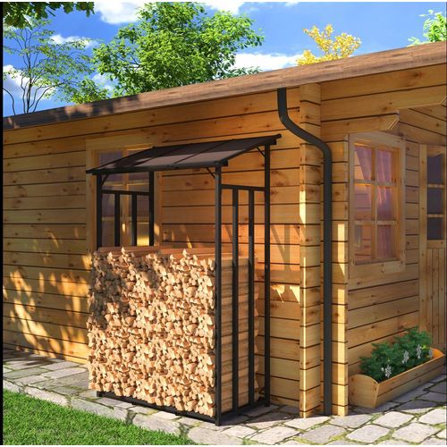 Metall Kaminholzregal Anthrazit 130 x 70 x 185 cm mit Dach