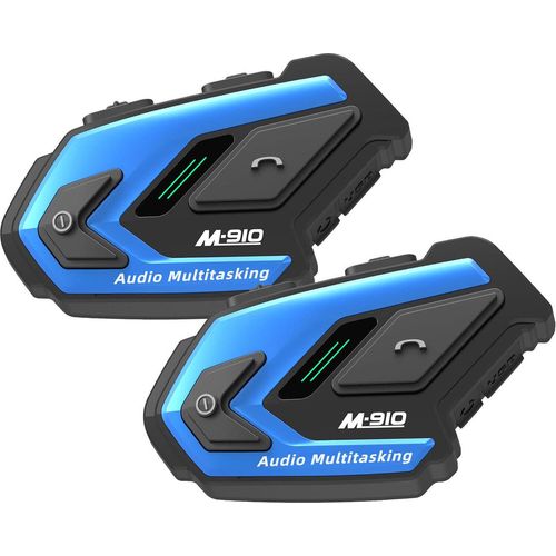 WAYXIN M910 Motorrad Headset mit Audio Multitasking Funktion 2pc,Intercom Motorrad Kommunikationssystem Bis zu 6 Motorräder verbunden,1500m Helm Headset mit Gegensprechanlage und Musikteilen Funktion