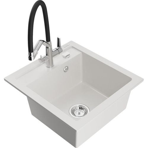 Mexen Vito Granitspüle mit Duo-Armatur, Weiß