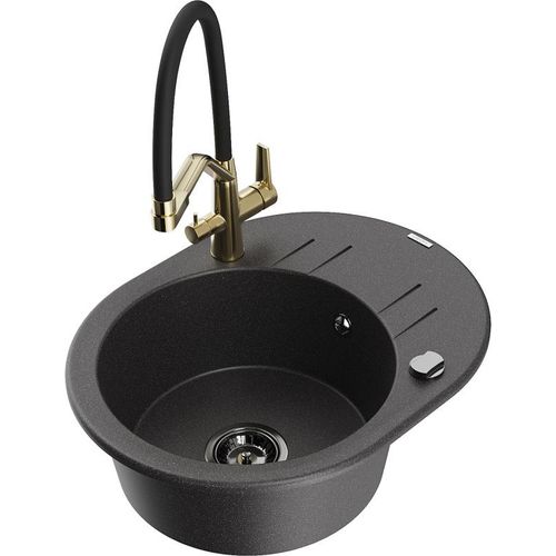 Mexen Kevin 1-Becken-Granitspüle mit Mischbatterie Duo, Schwarz gesprenkelt - 6517-76-671701-57-B Image