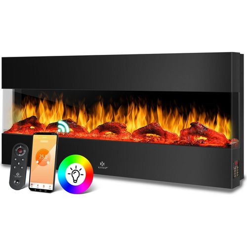 KESSER® Wandkamin Elektrokamin 3D Elektrischer Kamin mit Heizung 9 Farbmodi LED Flammeneffekt, 900/1800 W Kaminofen Wand und Einbaukamin Wandmontage Heizung App-Funktion Fernbedienung