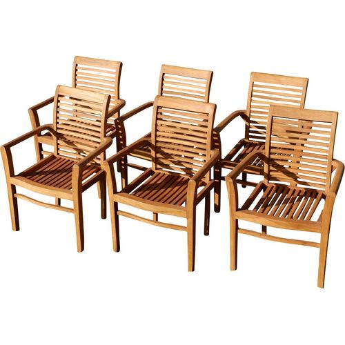 6Stk ECHT TEAK Design Gartensessel Gartenstuhl Sessel Holzsessel Gartenmöbel Holz sehr robust Modell: 6x ALPEN von AS-S