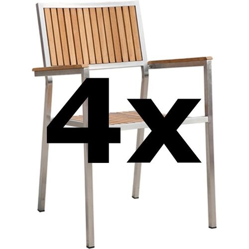 ASS 4Stk Designer Gartenstuhl mit Armlehne Gartensessel Stapelstuhl Stapelsessel Sessel KUBA-TEAK Edelstahl Teak A-Grade stapelbar sehr robust Gastroqualität
