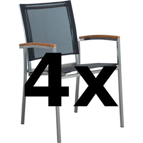 ASS 4Stk Designer Gartenstuhl mit Armlehne KUBA-SCHWARZ Gastroqualität Stapelsessel Gartensessel Stapelstuhl Sessel Edelstahl Batyline Textilene Teak stapelbar sehr robust
