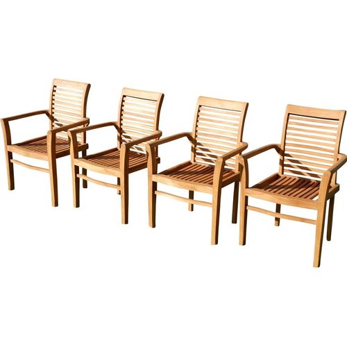 4Stk ECHT TEAK Design Gartensessel Gartenstuhl Sessel Holzsessel Gartenmöbel Holz sehr robust Modell: 4x ALPEN