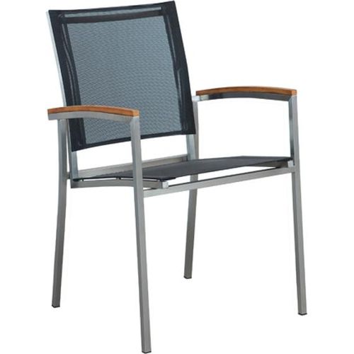 ASS Designer Gartenstuhl mit Armlehne KUBA-SCHWARZ Gastroqualität Stapelsessel Gartensessel Stapelstuhl Sessel Edelstahl Batyline Textilene Teak stapelbar sehr robust