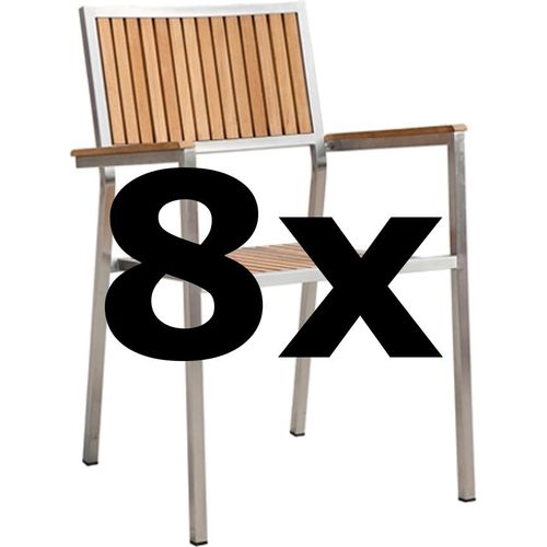 ASS 8Stk Designer Gartenstuhl mit Armlehne Gartensessel Stapelstuhl Stapelsessel Sessel KUBA-TEAK Edelstahl Teak A-Grade stapelbar sehr robust Gastroqualität