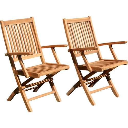 ALEOS. 2x echt Teak Holz Klappsessel Gartensessel Gartenstuhl Sessel Holzsessel mit Armlehne Gartenmöbel Holz AVES