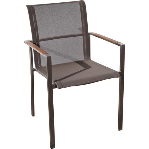 ASS Designer Gartenstuhl mit Armlehne KUBA-BRAUN Gastroqualität Stapelsessel Gartensessel Stapelstuhl Sessel Edelstahl Batyline Textilene Teak stapelbar sehr robust