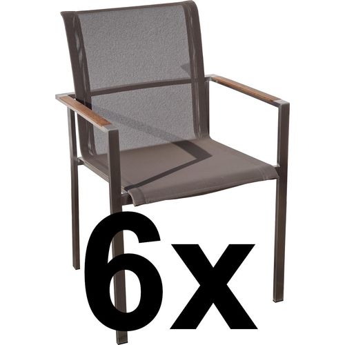 ASS 6Stk Designer Gartenstuhl mit Armlehne KUBA-BRAUN Gastroqualität Stapelsessel Gartensessel Stapelstuhl Sessel Edelstahl Batyline Textilene Teak stapelbar sehr robust
