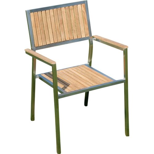 ASS Designer Gartenstuhl mit Armlehne Gartensessel Stapelstuhl Stapelsessel Sessel KUBA-TEAK Edelstahl Teak A-Grade stapelbar sehr robust Gastroqualität