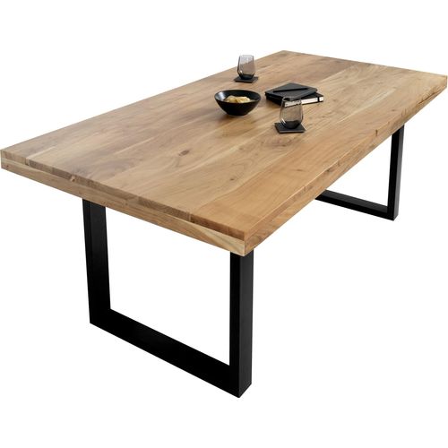 Esstisch Akazie Natur 240 x 100 cm massiv gerade Tischkanten U-Gestell schwarz RIO