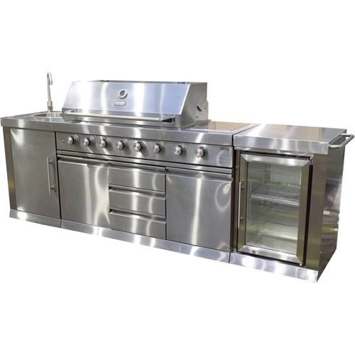 Outdoorküche BBQ, Außenküche mit Gasgrill, Outdoor Küche in silber, 2630 x 580 x 1190 mm