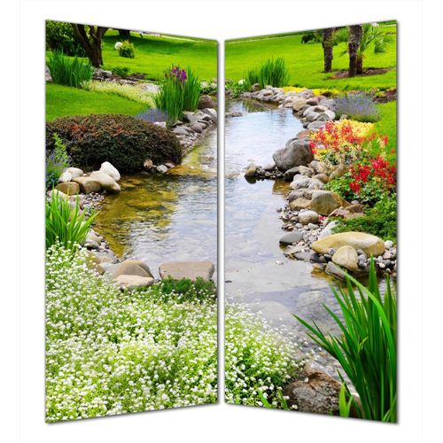Wallario selbstklebende Duschrückwand 160 x 200 cm mit Motiv Blumen am Teich - Wandverkleidung mit Hochglanzlaminat in Glasoptik