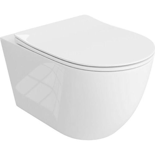 LAVITA Wand-WC Sinto Grande | Hnge Toilette | Toilettendeckel mit Absenkautomatik & Metallscharniere | Toiletten Splrandlos Hngend | Toilettenbecken | 365x555x375 cm | Wei§er Glanz