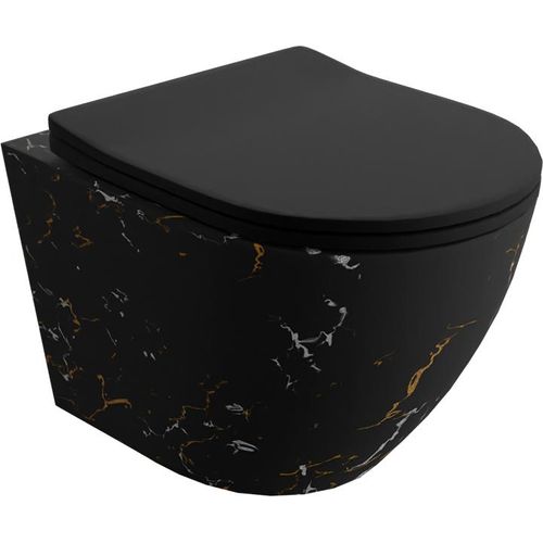 LAVITA Wand-WC Sofi Slim Fire | Hnge Toilette | Toilettendeckel mit Absenkautomatik & Metallscharniere | Toiletten Splrandlos Hngend | Toilettenbecken | 365x490x395 cm | Schwarz