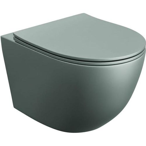 LAVITA Wand-WC Sinto Grey | Hnge Toilette | Toilettendeckel mit Absenkautomatik & Metallscharniere | Toiletten Splrandlos Hngend | Toilettenbecken | 365x490x395 cm | Grau