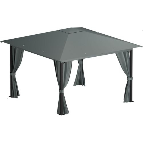 ALEOS. Garten - Pavillon Monza 3x3 Meter, Gartenpavillon 9m² einfacher Aufbau ohne Werkzeug, Klicksystem, Dach 100% WASSERDICHT UV30+, mit 4 Vorhängen, quadratisch, Füße 6x6cm, anthrazit