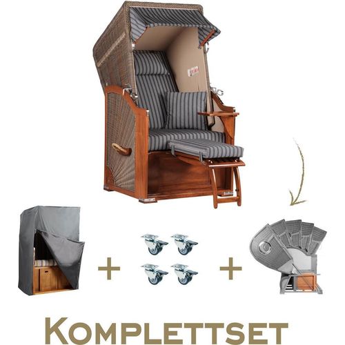 Strandkorb Komplettset Single Seeblick Mahagoni PE Grey Dessin 500