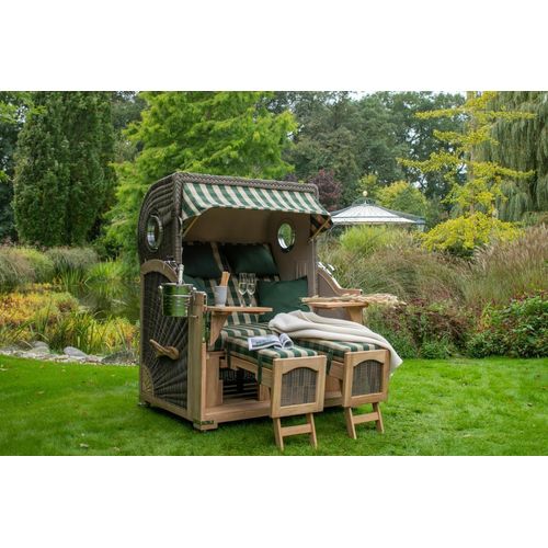 Strandkorb Komplettset Düne Grande Teak Bullauge PE Grey Dessin 505