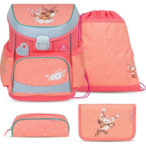 Belmil 405-33/AG/S Schulranzen Set 4 - teilig ergonomischer Schulranzen Mädchen 1. klasse 2. klasse 3. klasse - Super Leicht 800-860 g/ Grundschule Cute Doe