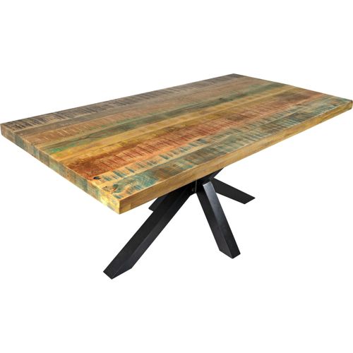 Esstisch 160 x 85 cm Mango massiv vielfarbig gerade Kanten Spider-Gestell Schwarz LIBRO