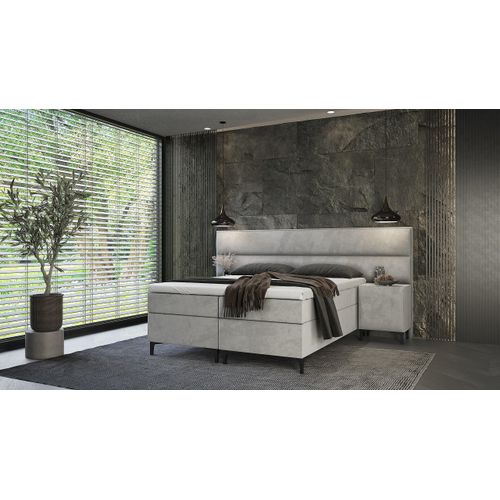 SALES LEADER Boxspringbett TIRANA 180x200 cm Polsterbett mit zwei Bettkästen, Komplett-Set mit Matratze und Topper (4cm), Beige, Bett Stoff JASMINE 21