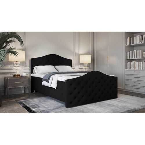 SALES LEADER Boxspringbett STOCKHOLM 200x200 cm Polsterbett mit zwei Bettkästen, Komplett-Set mit Matratze und Topper (4cm), Schwarz, Bett Stoff JASMINE 100