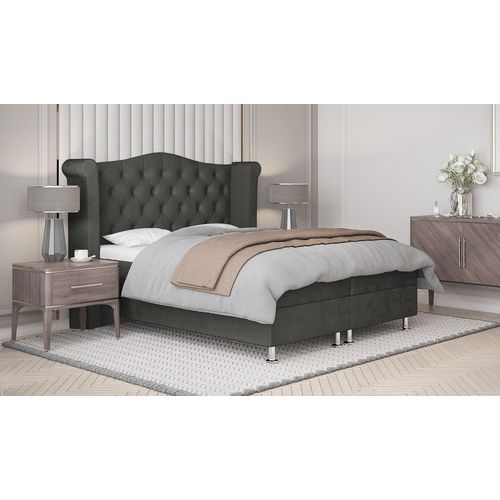 SALES LEADER Boxspringbett RIO 160x200 cm Polsterbett mit zwei Bettkästen, Komplett-Set mit Matratze und Topper (4cm), Dunkeloliv, Bett Stoff ELEMENT 11